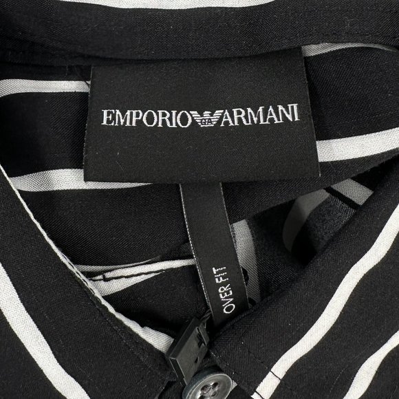 NWT Emporio Armani Black White Striped Lightweight Loose Fit Button Up Shirt - Picture 5 of 9